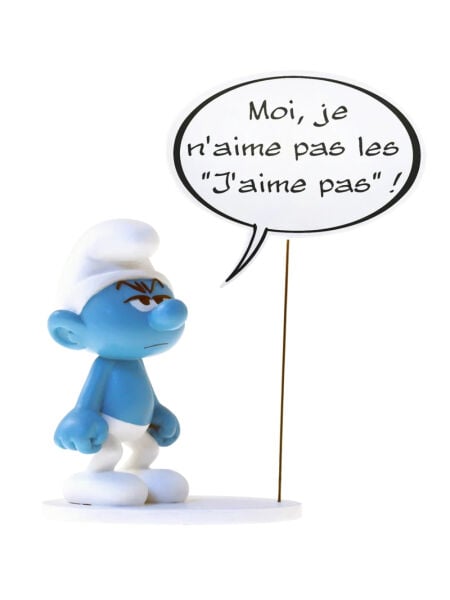 Smurfs (Şirinler) -  Grouchy Smurf with Speech Bubble “Moi, je n’aime pas les ‘J’aime pas’!” Resin Figür
