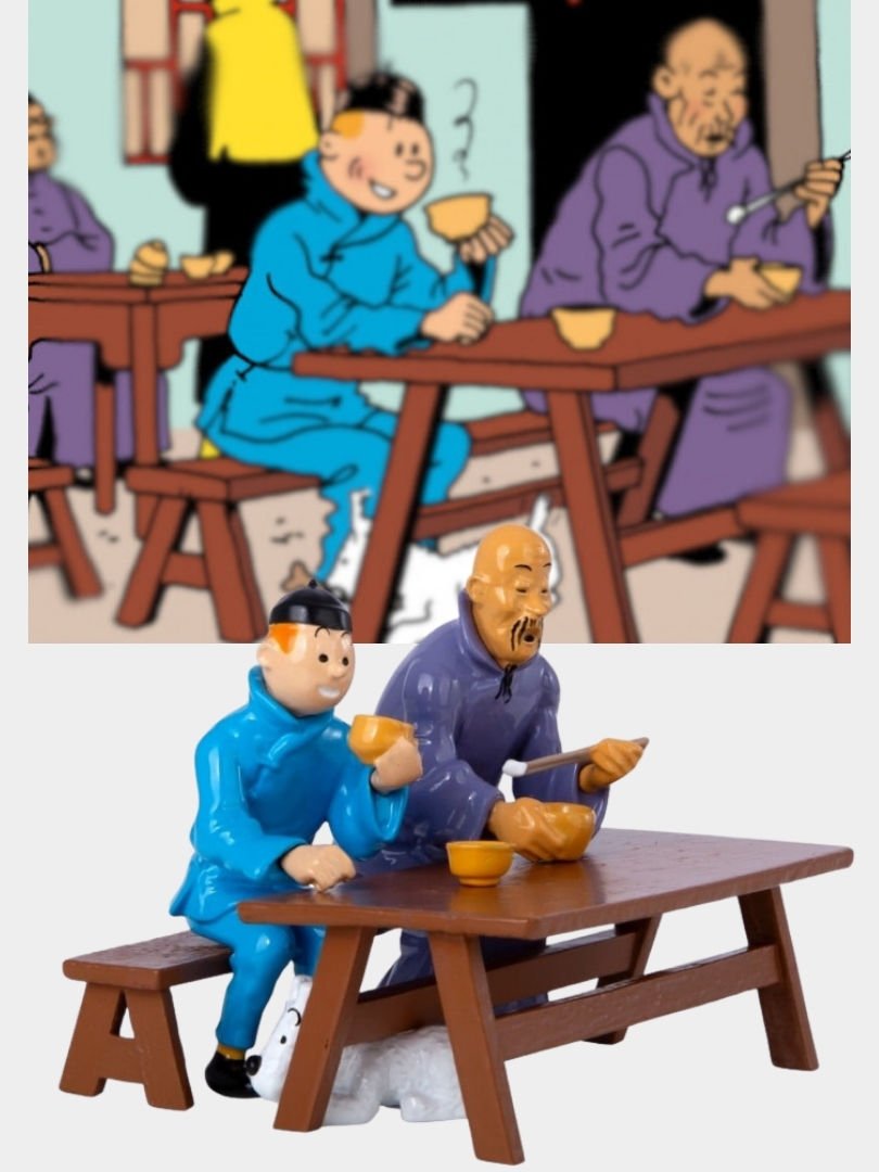 Tintin - Tintin Blue Lotus Lunch Scene (Le Lotus Bleu La Scène du Déjeuner) Metal Heykelcik