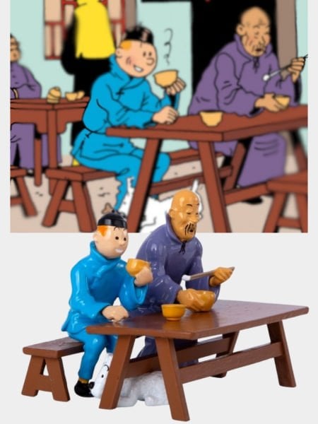 Tintin - Tintin Blue Lotus Lunch Scene (Le Lotus Bleu La Scène du Déjeuner) Metal Heykelcik