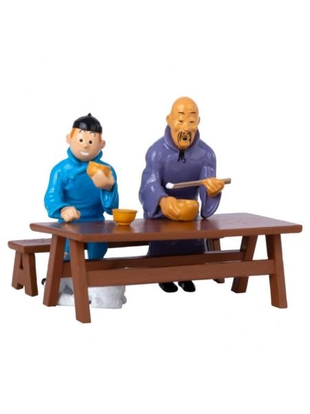 Tintin - Tintin Blue Lotus Lunch Scene (Le Lotus Bleu La Scène du Déjeuner) Metal Heykelcik